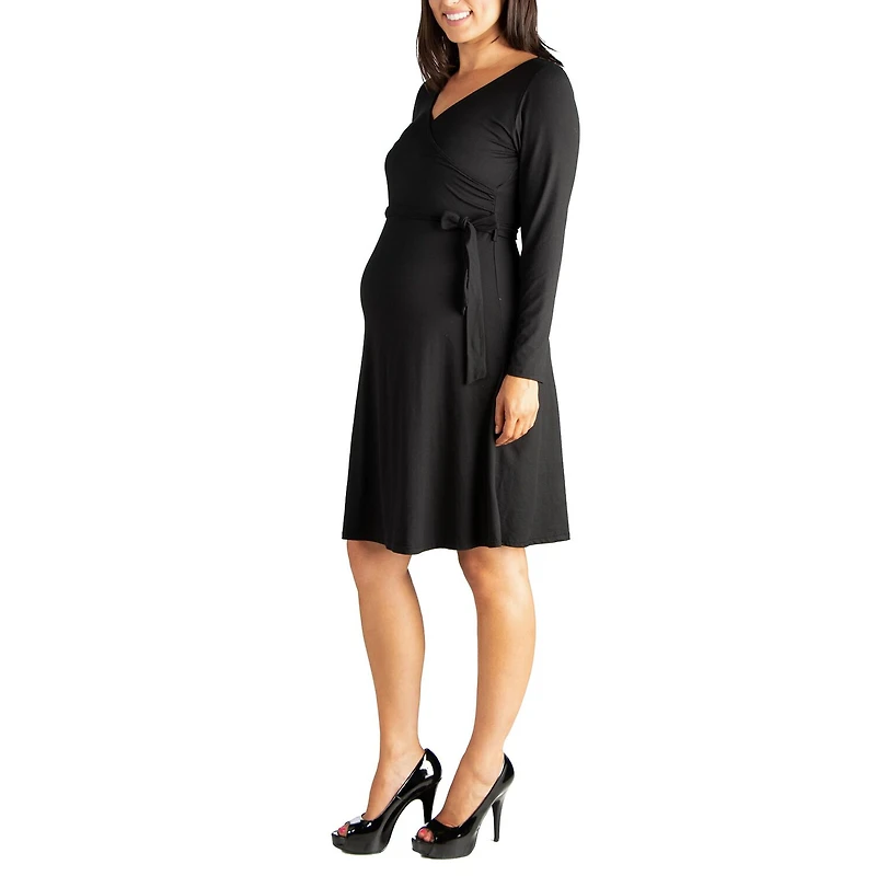 24seven Comfort Apparel Womens Maternity V Neck Long Sleeve A-Line Dress