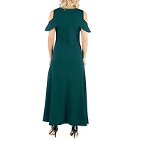 24seven Comfort Apparel Womens Maternity Crew Neck Short Sleeve Cold Shoulder Maxi Dress