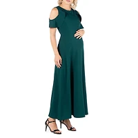 24seven Comfort Apparel Womens Maternity Crew Neck Short Sleeve Cold Shoulder Maxi Dress