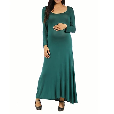 24seven Comfort Apparel Womens Maternity Scoop Neck Long Sleeve Maxi Dress