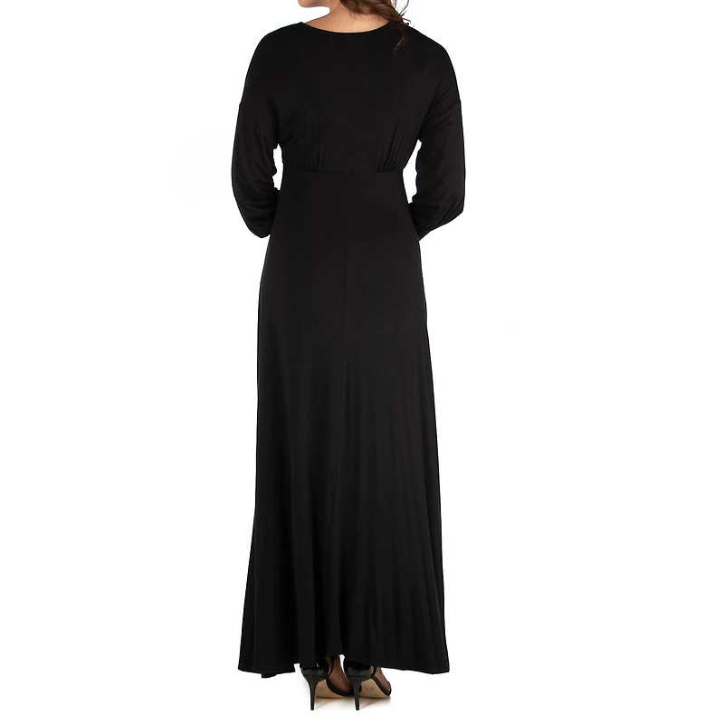 24seven Comfort Apparel Womens Maternity V Neck Long Sleeve Maxi Dress