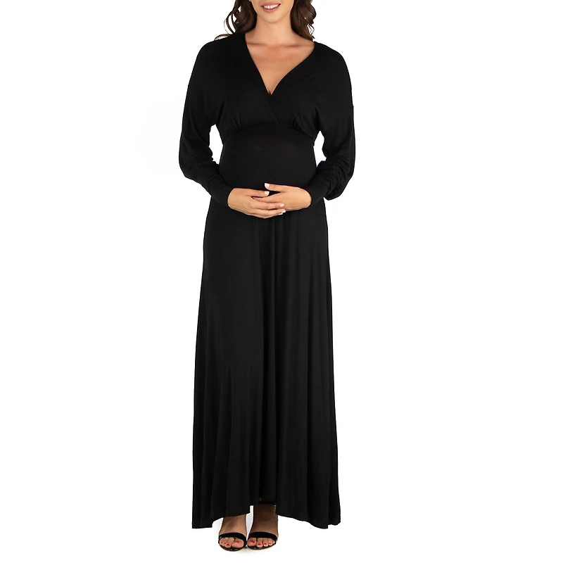 24seven Comfort Apparel Womens Maternity V Neck Long Sleeve Maxi Dress