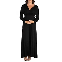 24seven Comfort Apparel Womens Maternity V Neck Long Sleeve Maxi Dress