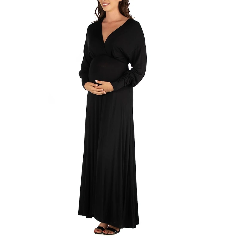 24seven Comfort Apparel Womens Maternity V Neck Long Sleeve Maxi Dress