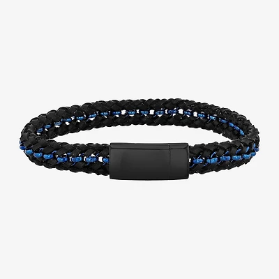 "Thin Blue Line" Mens Stainless Steel Cord Bracelet