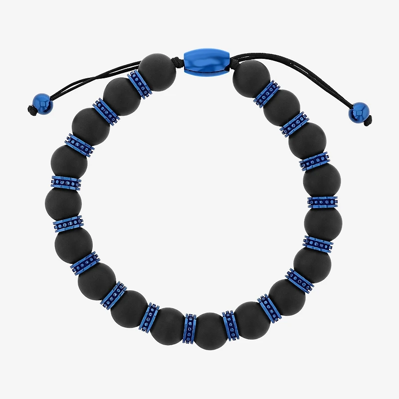 Mens Genuine Black Onyx Beaded Bracelet