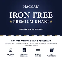 Haggar Iron Free Premium Khaki 5 Pocket Mens Comfort Waistband Straight Fit Flat Front Pant