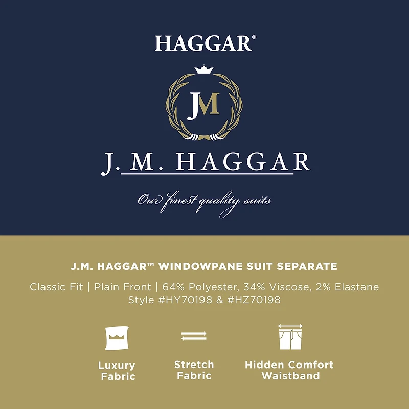 Haggar JMH Tailored Windowpane Mens Stretch Fabric Modern Fit Suit Jacket