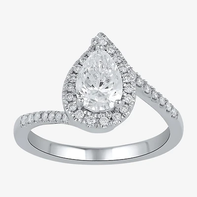 (G / I1) Womens 1 1/2 CT. T.W. Lab Grown White Diamond 10K Gold Oval Halo Engagement Ring