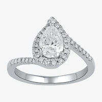 (G / I1) Womens 1 1/2 CT. T.W. Lab Grown White Diamond 10K Gold Oval Halo Engagement Ring