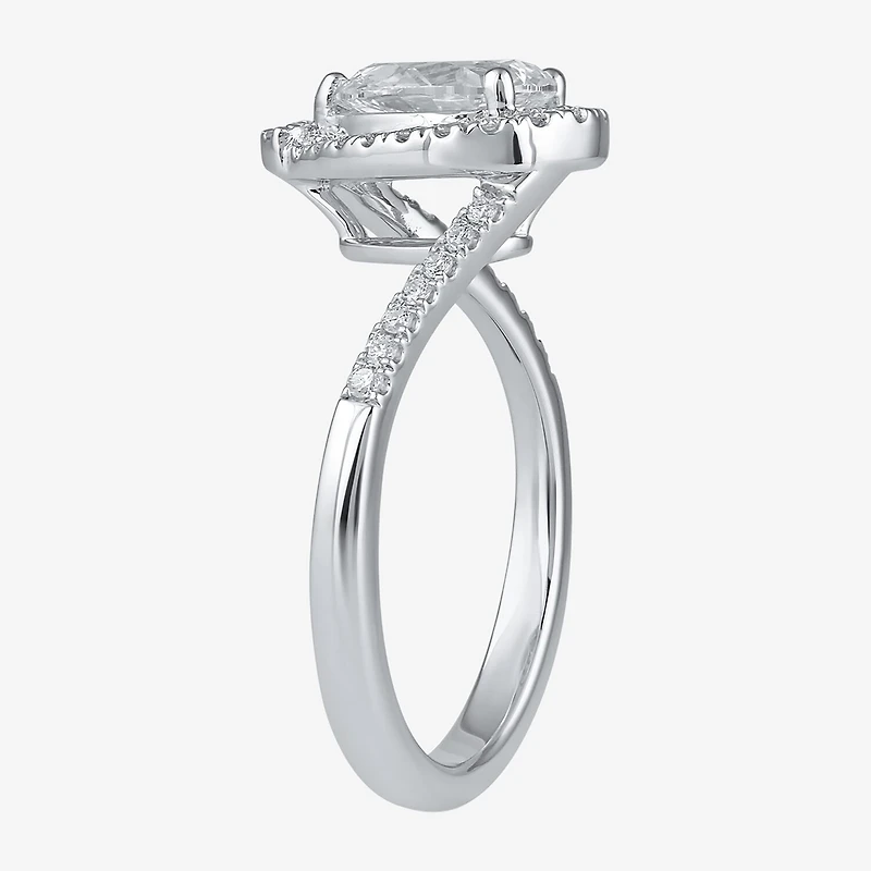 (G / I1) Womens 1 1/2 CT. T.W. Lab Grown White Diamond 10K Gold Oval Halo Engagement Ring