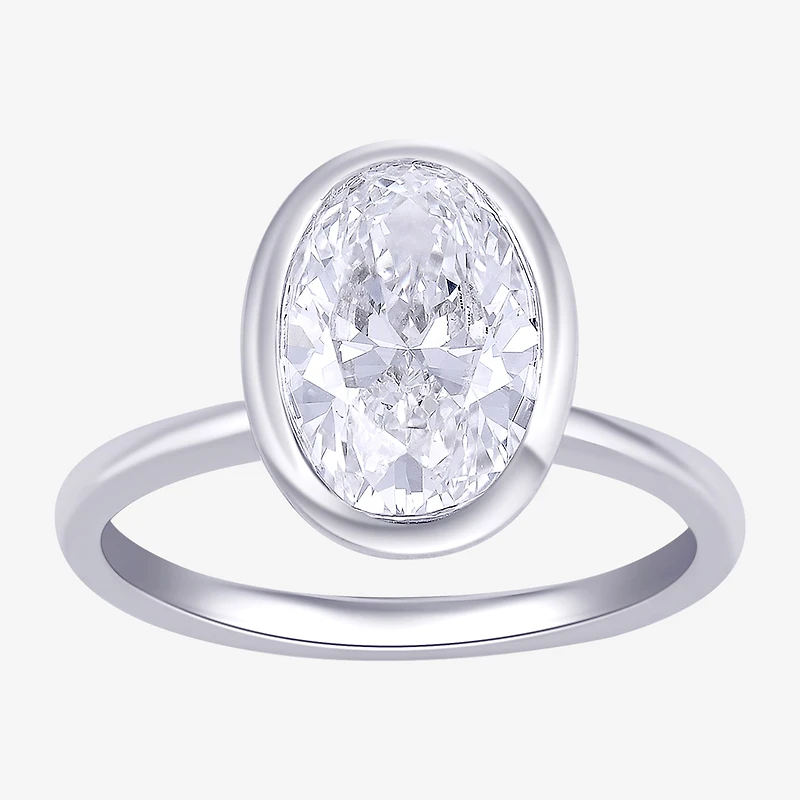 (F / Si1) Womens 3 CT. Lab Grown White Diamond 10K Gold Oval Solitaire Engagement Ring