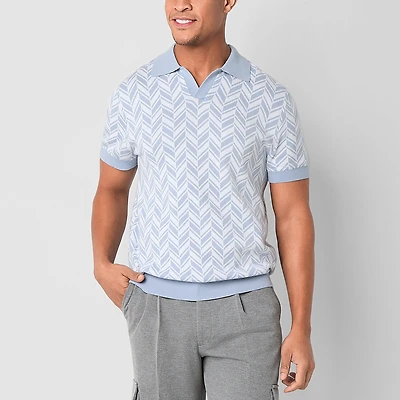 J. Ferrar Johnny Collar Mens Short Sleeve Button Polo Sweater