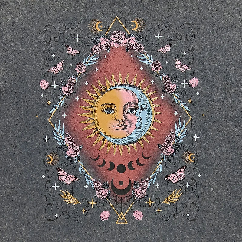 Sun And Moon Boyfriend Tee Womens Juniors Crew Neck Short Sleeve Oversized Graphic T-Shirt