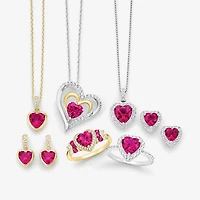 Womens Lab Created Red Ruby Sterling Silver Heart 18 Inch Pendant Necklace