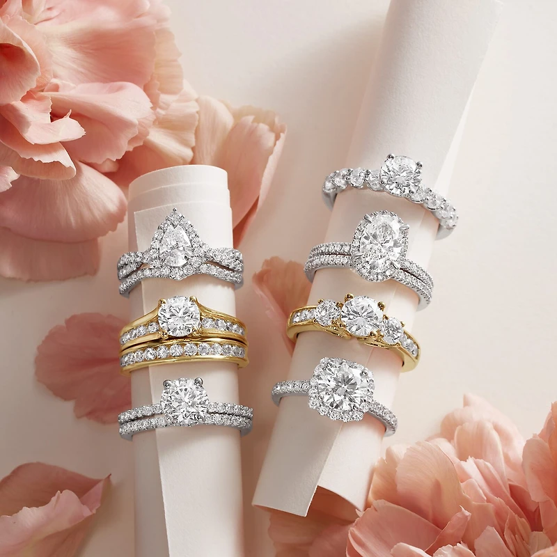 Signature By Modern Bride (G / Si1-Si2) Womens 2 CT. T.W. Lab Grown White Diamond 10K or Yellow Gold Round Side Stone Engagement Ring