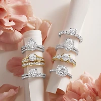 Signature By Modern Bride (G / Si1-Si2) Womens 2 CT. T.W. Lab Grown White Diamond 10K or Yellow Gold Round Side Stone Engagement Ring