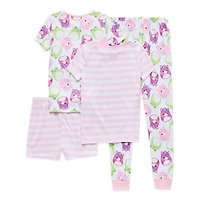Little & Big Kid Girls Squishmallows Crew Neck Short Sleeve 4-pc. Pajama Set