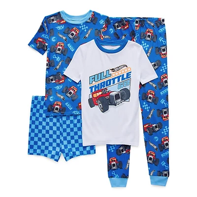 Little & Big Kid Boys Hot Wheels Crew Neck Short Sleeve 4-pc. Pajama Set