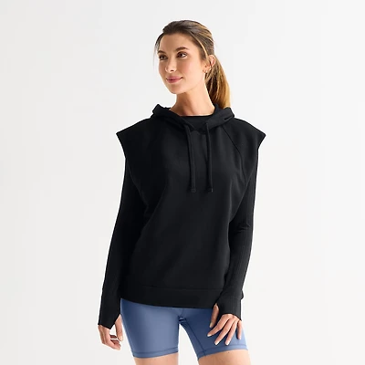 Xersion Womens French Terry Hooded  Sleeveless Pullover Sweater