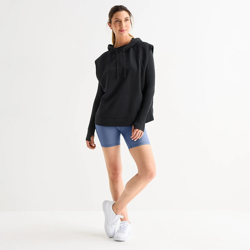 Xersion Womens French Terry Hooded Sleeveless Pullover Sweater