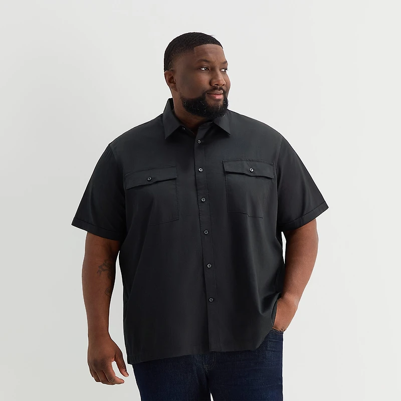 Shaquille O'Neal XLG™ Utility Pocket Mens Short Sleeve Regular Fit Big and Tall Button-Down Shirt