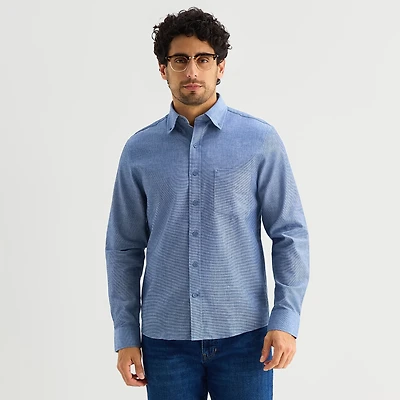 Stafford Chambray Mens Long Sleeve Regular Fit Button-Down Shirt