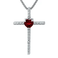 Genuine Garnet and Diamond-Accent Sterling Silver Cross and Heart Pendant Necklace