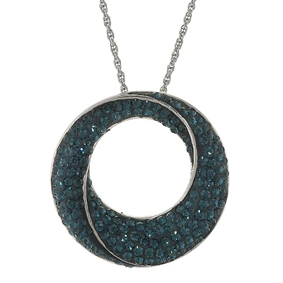 Blue Crystal Circle Pendant Necklace Sterling Silver