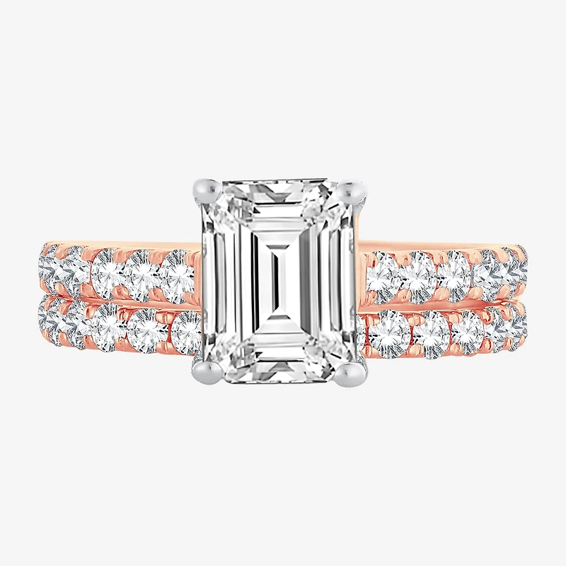 (H-I / SI1-SI2) Signature By Modern Bride Womens 3 CT. T.W. Lab Grown White Diamond 14K Gold Emerald Bridal Set