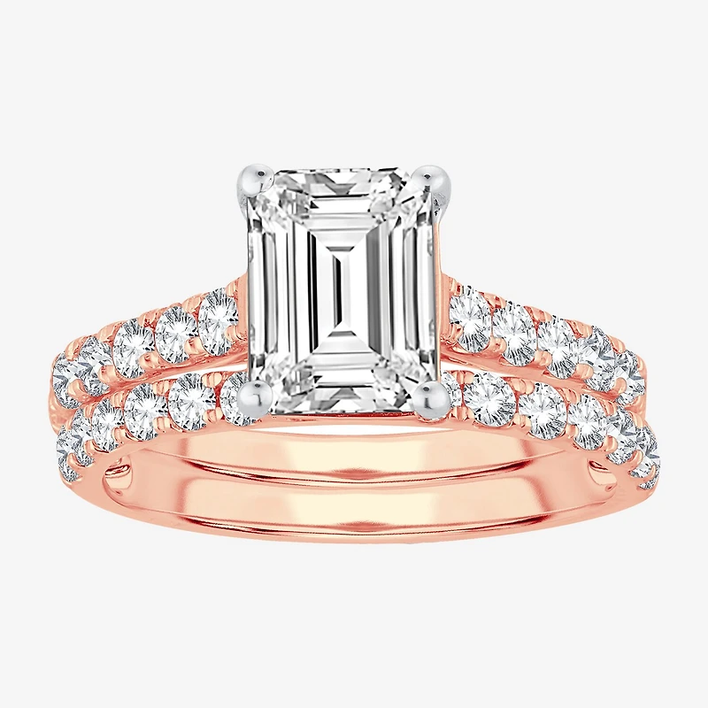 (H-I / SI1-SI2) Signature By Modern Bride Womens 3 CT. T.W. Lab Grown White Diamond 14K Gold Emerald Bridal Set