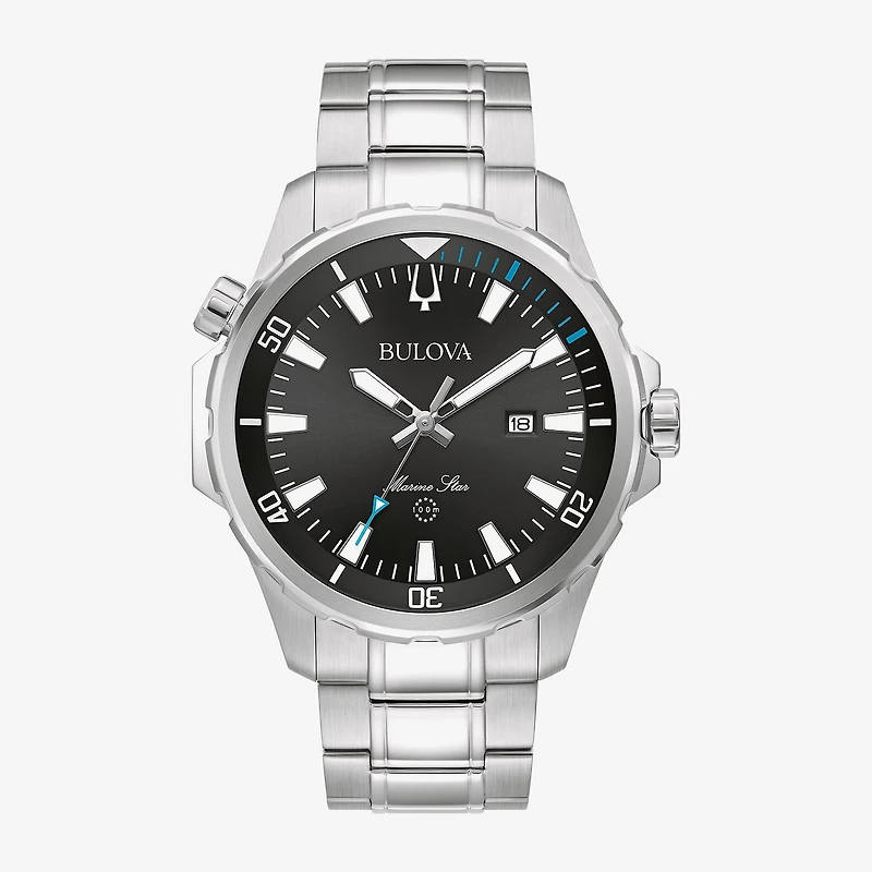 Bulova Marine Star Mens Silver Tone Stainless Steel Bracelet Watch 96b382