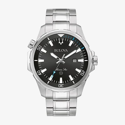 Bulova Marine Star Mens Silver Tone Stainless Steel Bracelet Watch 96b382