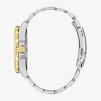 Bulova Marine  Star Mens Two Tone Stainless Steel Leather Bracelet Watch 98b384