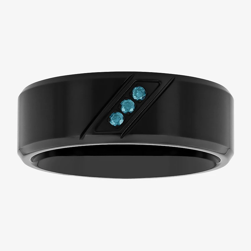 Mens Diamond Accent Natural Blue Stainless Steel Wedding Band