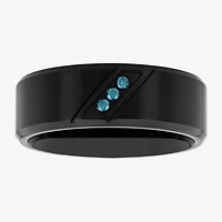 Mens Diamond Accent Natural Blue Stainless Steel Wedding Band