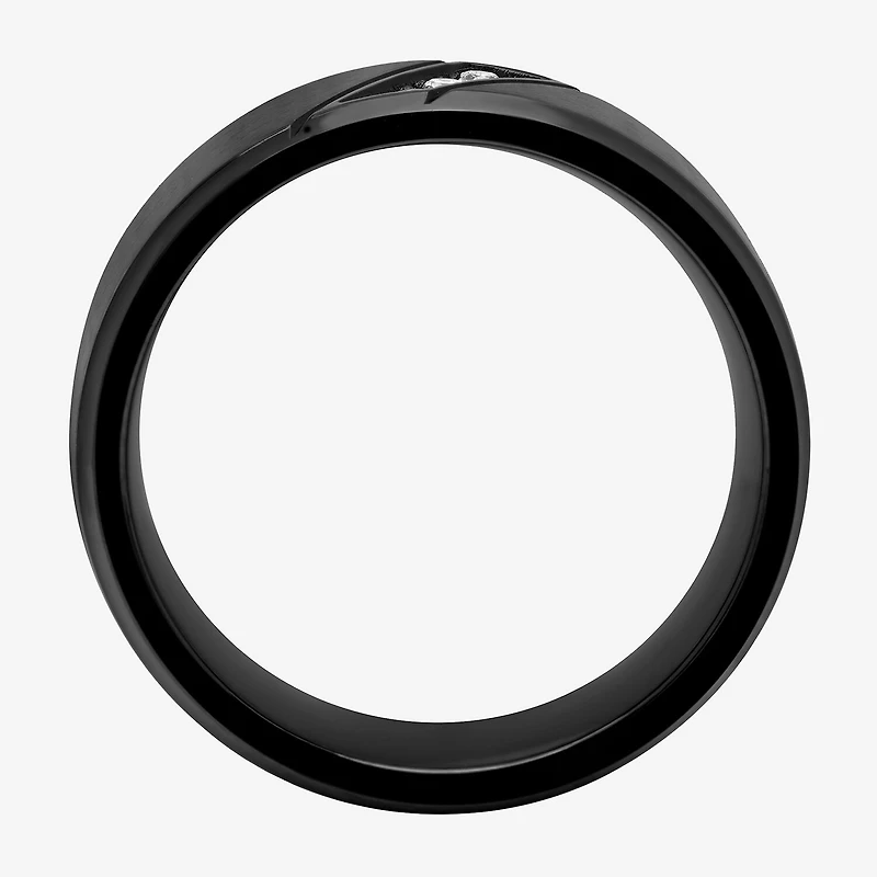 Mens 6MM Diamond Accent Natural White Stainless Steel Wedding Band