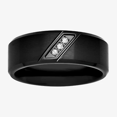 Mens 6MM Diamond Accent Natural White Stainless Steel Wedding Band
