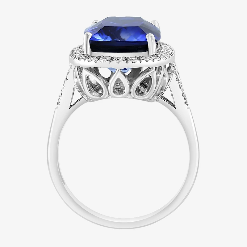 Effy Final Call Womens 1/2 CT. T.W. Lab Created Blue Sapphire 14K Gold Cushion Halo Cocktail Ring