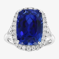 Effy Final Call Womens 1/2 CT. T.W. Lab Created Blue Sapphire 14K Gold Cushion Halo Cocktail Ring