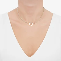 Gold Addiction Womens White Cubic Zirconia 10K Gold Heart 18 Inch Pendant Necklace