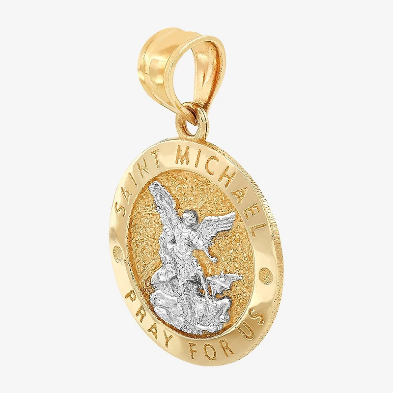 Saint Michael Medallion Unisex Adult 14K Two Tone Gold Round Pendant
