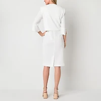 Maya Brooke Womens Bell Pearl Trim Jacket Dress