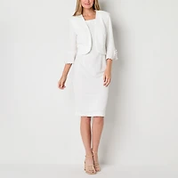 Maya Brooke Womens Bell Pearl Trim Jacket Dress