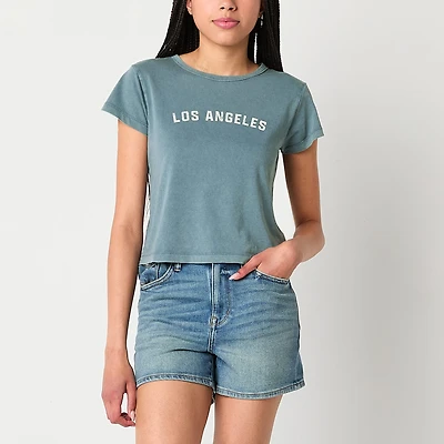 Arizona Womens Juniors Round Neck Short Sleeve Regular Fit Graphic T-Shirt