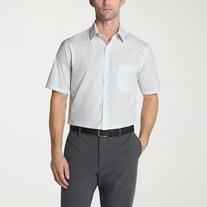 Van Heusen Poplin Mens Regular Fit Easy Care Wrinkle Free Short Sleeve Dress Shirt