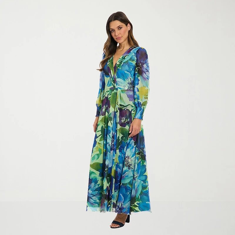 Clover And Sloane Womens V Neck Long Sleeve Maxi Dress