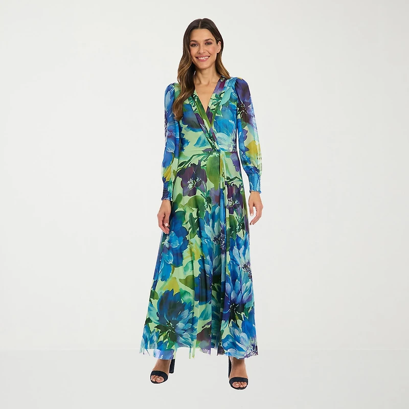 Clover And Sloane Womens V Neck Long Sleeve Maxi Dress