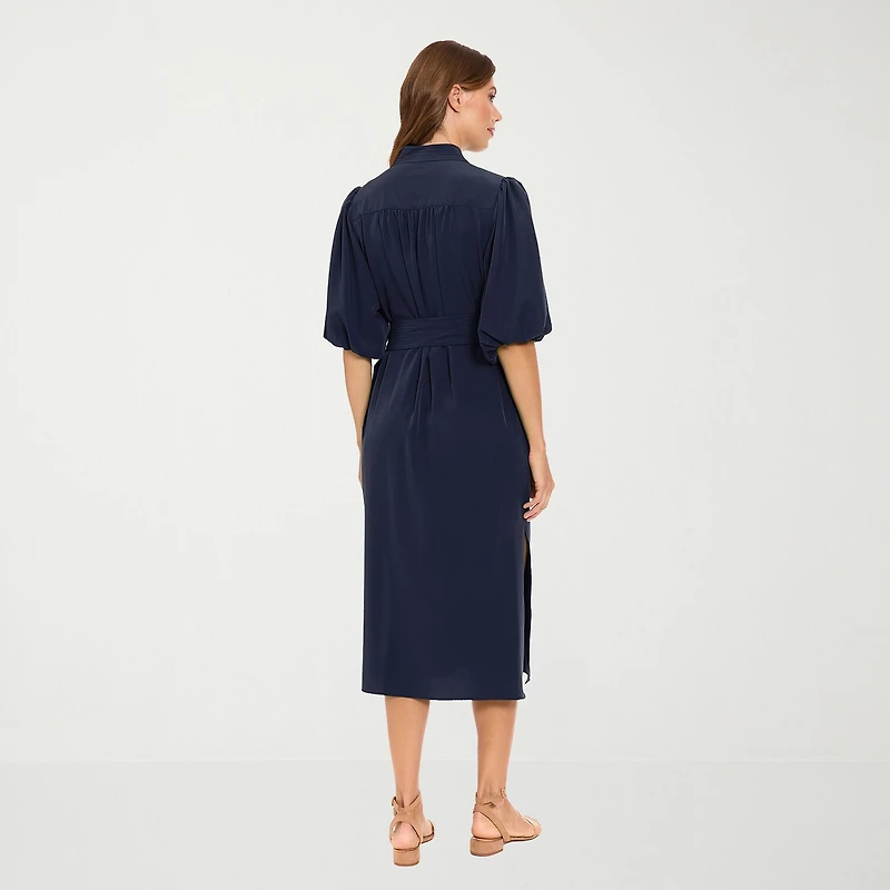 London Times Womens Midi V Neck Elbow Sleeve Shift Dress