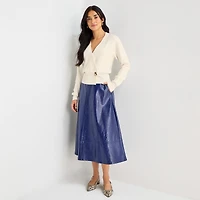 Worthington Womens Tall Faux Leather A-Line Skirt